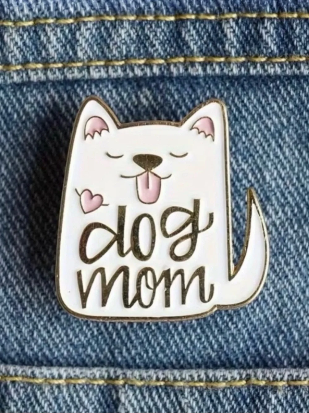Dog Mom Enamel Pin White Gold Cute Puppy Pet Lover Gift NWT